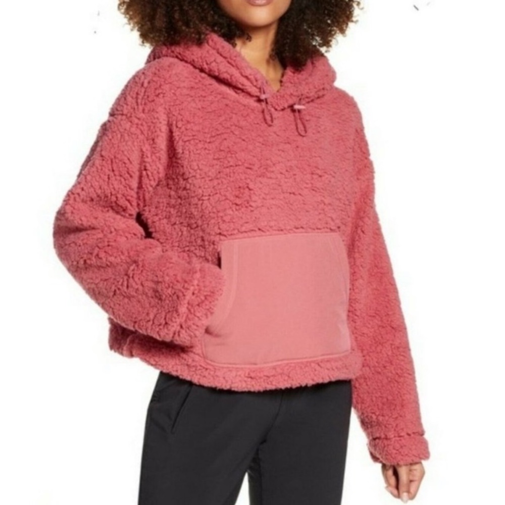 Zella Cassie Faux Shearling Hoodie Pullover Long Sleeve Pocket